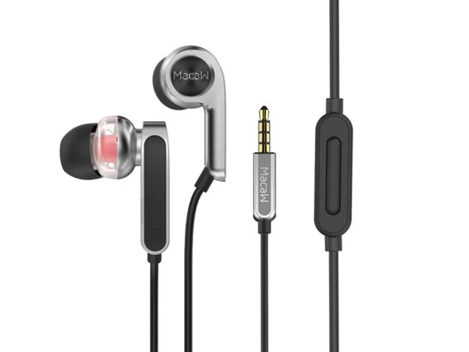 Silver Macaw RT20 Динамический драйвер мощный бас, Hi-Fi наушники-вкладыши с микрофоном и пультом дистанционного управления - Цвет: Silver