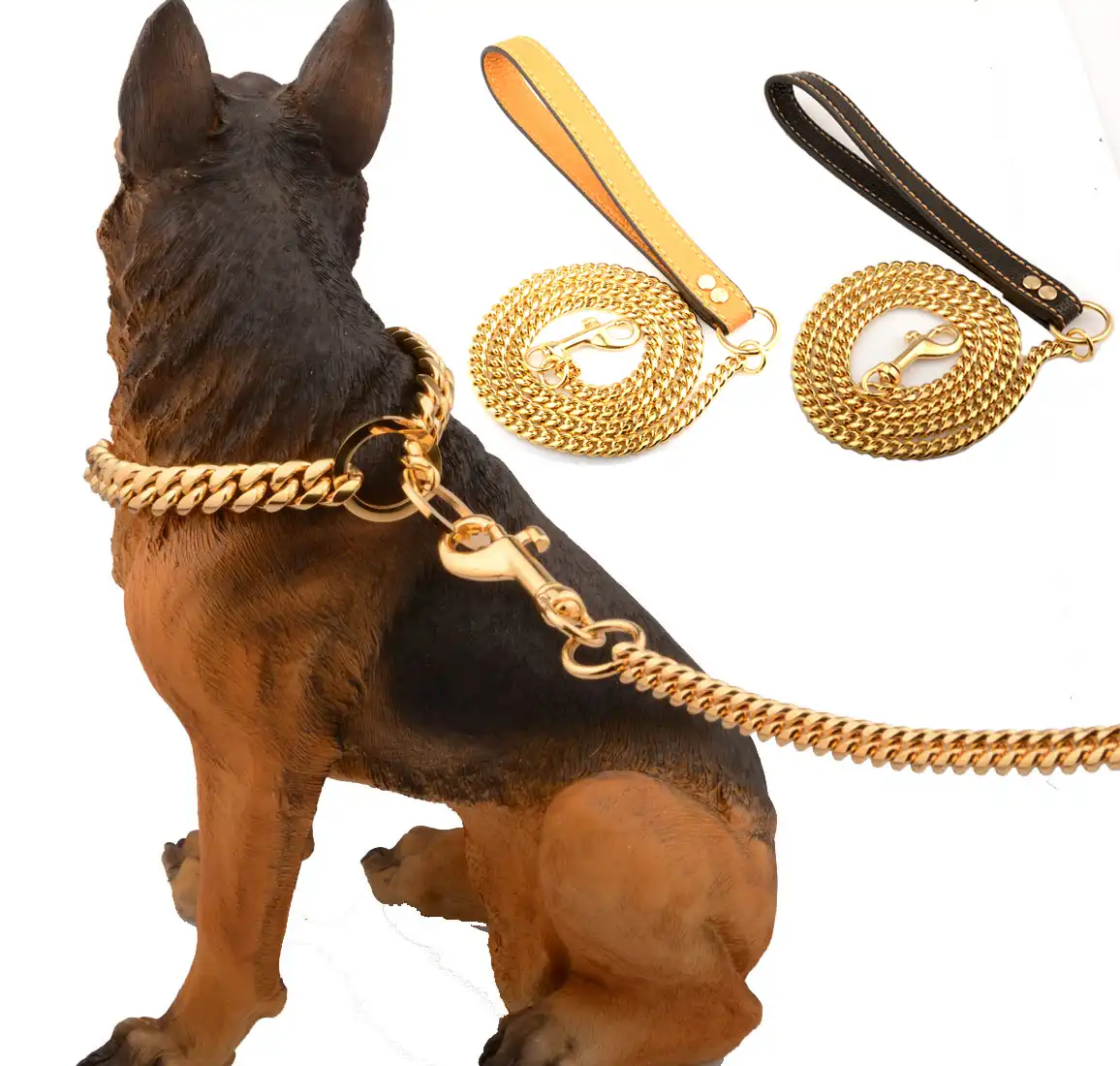 gold dog chain and leash