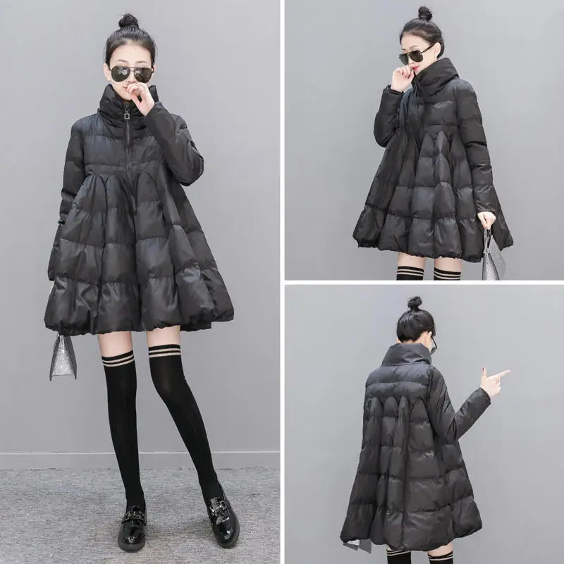 Black Parkas Зимняя куртка женская парка на подкладке, свободный пуховик с высоким воротником, хлопковое пальто, женская теплая Толстая черная зимняя куртка Q1866 - Цвет: Black Parkas