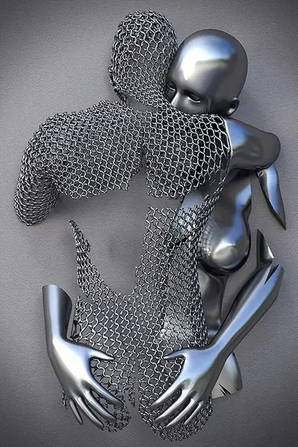 Kissing Metal Figure statue Canvas Painting Pop Abstract Wall Art Modern Posters and Prints For Living room Internal Home Decor PF 6856