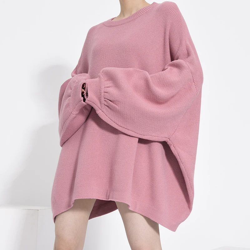 [EAM] Oversized Long Knitting Sweater Loose Fit