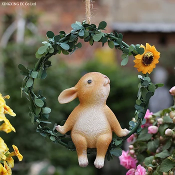 

Courtyard garden decoration outdoor iron ring bunny ornaments creative resin simulation cartoon animal sculpture ornaments