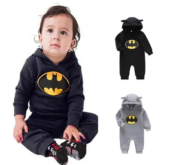 

Cute Newborn Infant Baby Boy Ear Hooded Batman Romper Cartoon Patchwork Fleece Jumpsuit Clothes Outfit For 0-3T