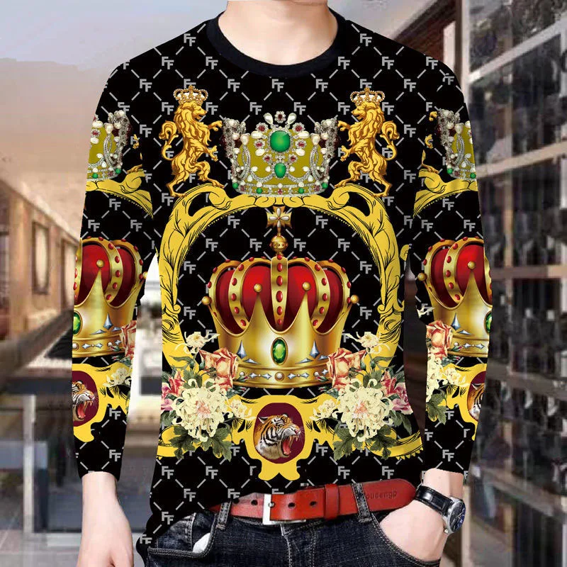 New men's sportswear suit men's 3D tiger long-sleeved casual slim T-shirt trousers 2-piece 3D dragon print T-shirt clothes 2