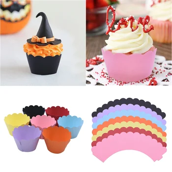 

12pcs/set Red/black/yellow/blue/pink Cake Wrappers For Wedding Birthday Home Party Cupcake Baking Decor Supplies Cake Paper Cups