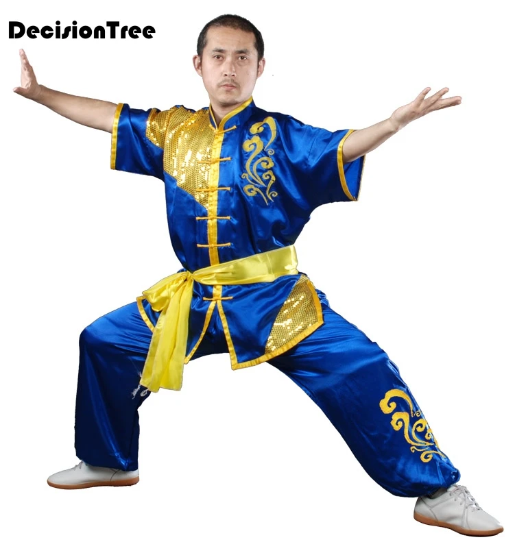 2021 chinese men rayon tai chi wushu shaolin kung fu uniform wing chun uniform martial arts suit  paillette embroidery dragon