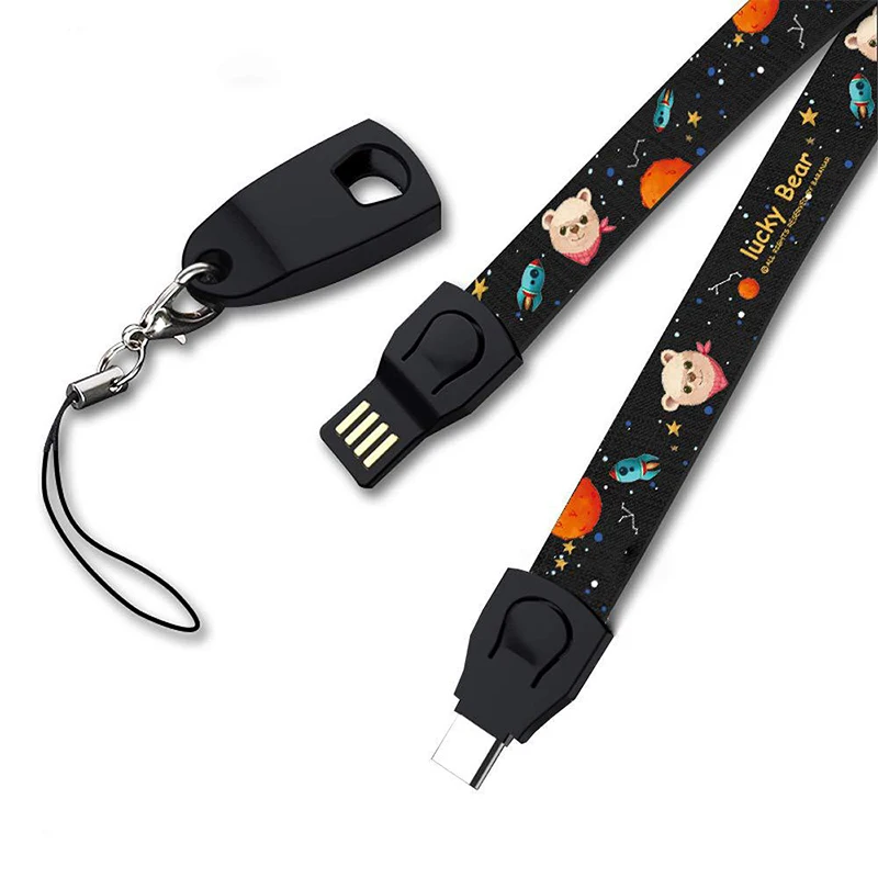 Android-Black Открытый Портативный кожа Тип мини-C/8Pin/микро-чехол для мобильного телефона с рисунком шейный регулируемый ремешок на шею наручные часы телефон ремень Тип C для iPhone samsung S9 - Цвет: Android-Black
