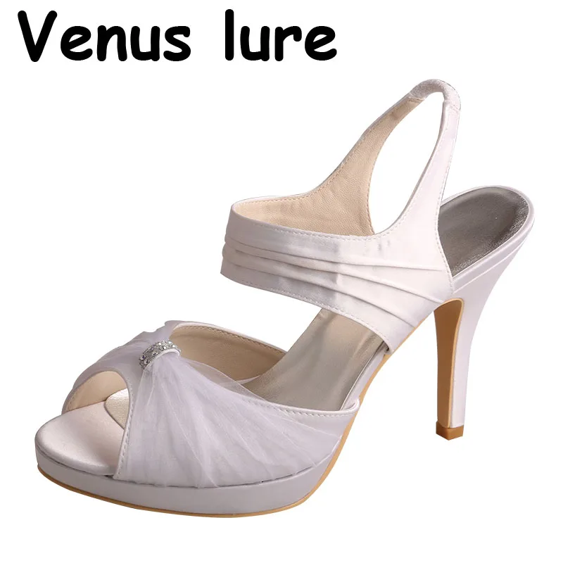 

Slingback Sandals for Women Wedding White High Heeled Peep Toe Size 9