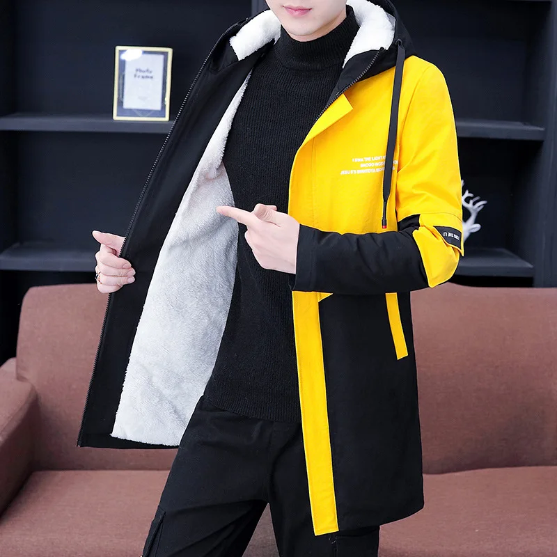 

Fleece-Lined Coat 19 Autumn Trend Hooded Coat in the Long Version of the Hooded Casual Men'S Wear Handsome Jacket