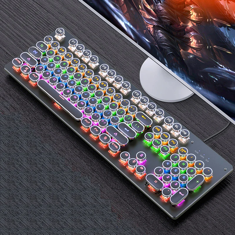 Round button black Механическая клавиатура, игровая, панк, круглая, ретро, Keycap, с подсветкой, USB, проводная, компьютерная, периферийная, русская, для настольного ноутбука - Цвет: Round button black