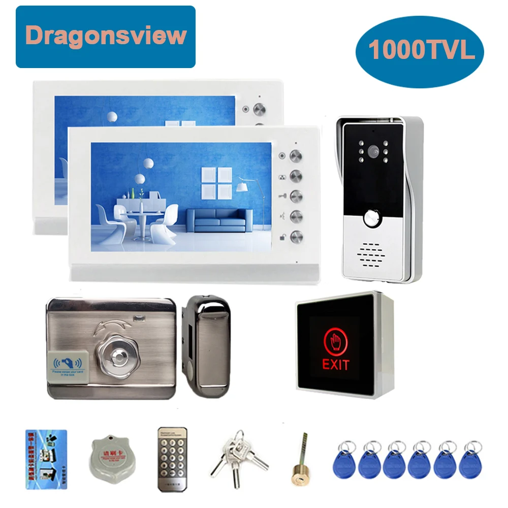 

Dragonsview 7 Inch Video Door Phone 4 Wire Dual Way Intercom System with Electronic Lock 2 Monitors 1 Outdoor Station
