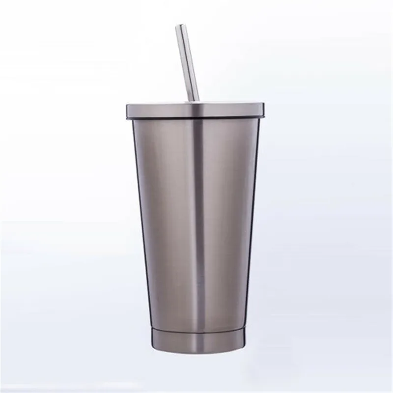 500ML Stainless Steel Travel Mug Tumbler Coffee Cup with Lid &amp Drinking Straw Gift cup | Дом и сад
