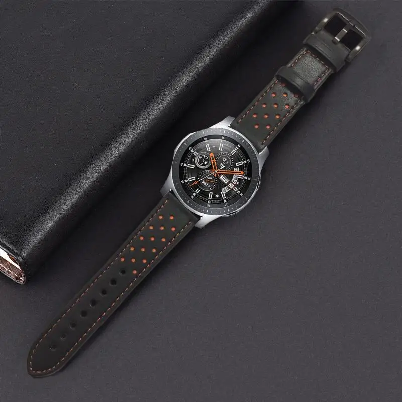 Кожаный ремешок для часов 22 мм 20 мм galaxy watch active ремешок 42 мм 46 мм Sport для gear s3 frontier для amazfit bip ремешок - Цвет ремешка: holeblackorange