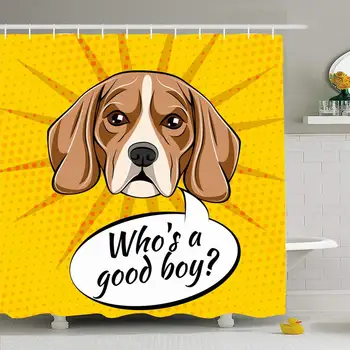 

Shower Curtain Set with Hooks 66x72 Beagle Doggie Closeup Doodle Dog Who Flat Good Boy Profile On Cute Animals Symbol Wildlife