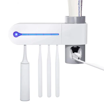 

Multi-Function In One Wall Mounted UV Sterilizing Toothbrush Sterilizer Cleaning Holder Toothpaste Dispenser Hold 5 Toothbrushes