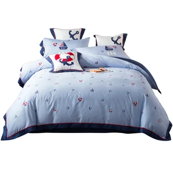 

Mediterranean cartoon children 60S long-staple cotton 1.2m1.5m four-piece sailboat navigator boy cotton bedding