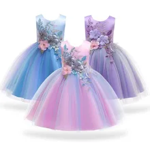 Новое осеннее платье для девочек; одежда с цветочным принтом; милый новогодний костюм для подиума; Сетчатое платье принцессы