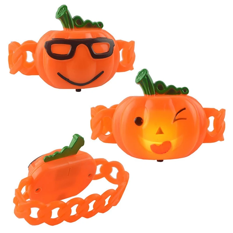 Shiny Pumpkin Bracelet Pat Ring Kids Cartoon Wristband Halloween Decor Funny Toys