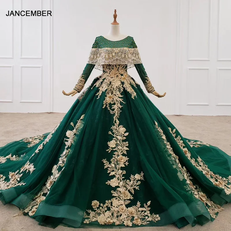 HTL1147 Lace Long Evening Dress 2020 With Long Sleevs Appliques Beading