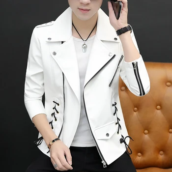 

BZBFSKY2020new leather man lapel locomotive cultivate one's morality teen fashion inclined zipper PU leather jacket