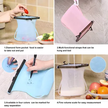 

1000ml Kitchen Food Sealing Storage Bag Reusable Refrigerator Silicone Ziplock Fresh Bags GQ