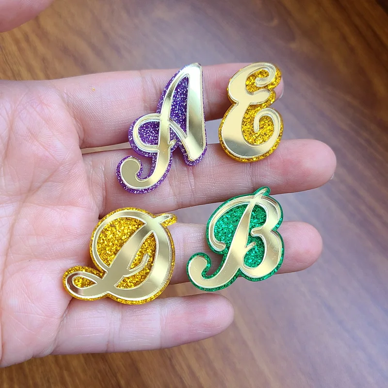 Stud-Earrings Glitter Initial Jewelry Acrylic Personalized for Child Girls DIY Funny
