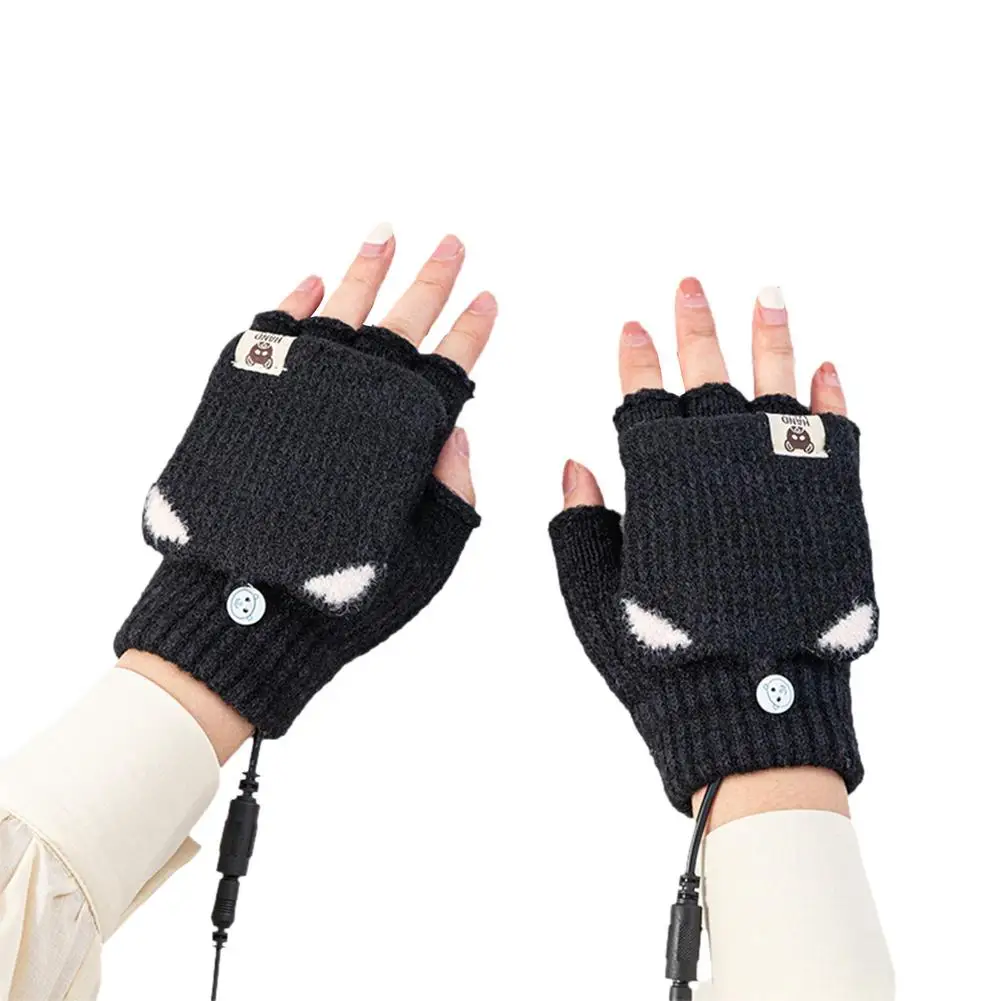 USB Heating Winter Hand Warm Gloves Heated Fingerless Warmer Mitten Half Gloves 