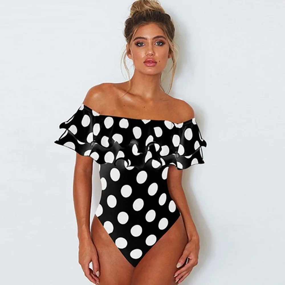 

One Piece Swimsuit 2020 Sexy Plus Size Swimwear Women Polka Dot Print Bathing Suits Summer Beach Wear Swimming Suit Monokini 4XL