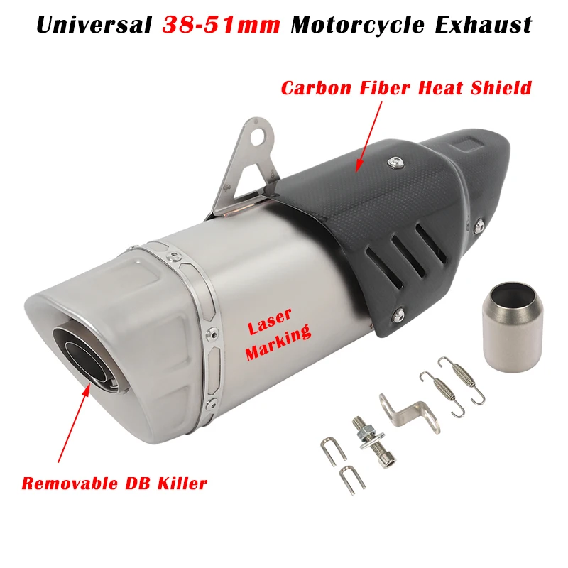 

Universal 38 - 51mm Motorcycle Exhaust Escape Systems Modified 51 mm Muffler With Carbon Fiber Heat Shield DB Killer Mute