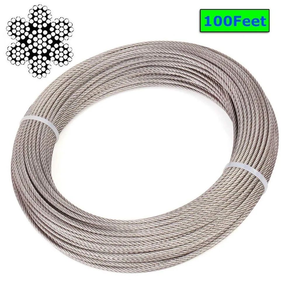 

1/8 Inch Stainless Steel Aircraft Wire Rope for Deck Cable Railing Kit,7x19 100Feet T316 Marine Grade