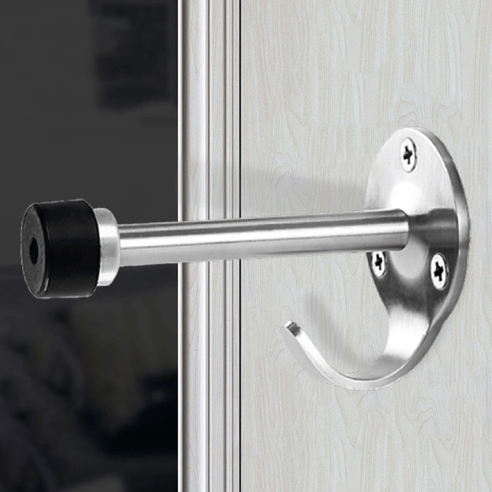 

Door Stop Stopper Wall Mounted Mount Doorstop Tool Door Handle Stops Buffer With Holder 45mm Stainless Steel + Rubber