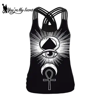 

[You're My Secret] New All-seeing Eye Women Tank Tops Sling Top Gothis Ouija Board Printed Vest For Female Elastic Vest Black