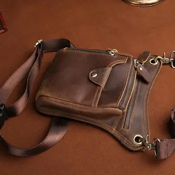 

Men Motorcycle Rider Leather Drop Leg Bag Tactical Military Belt Waist Fanny Pack