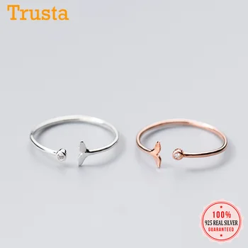 

Trustdavis 100% 925 Sterling Silver Fashion Rose Silver Mermaid Tail CZ Opening Finger Rings For Women Fine Simple Jewelry DS633