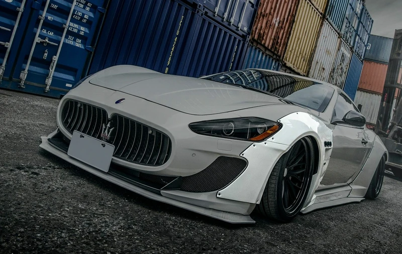 Car-styling LB Style Fiberglass Front Fender 4pcs FRP Fiber Glass Wheel Arch Flare Drift Kit Trim For Maserati Gran Turismo