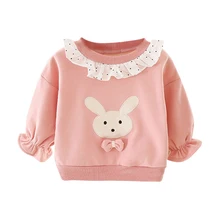 Повседневный утепленный свитшот с длинными рукавами и принтом кролика для маленьких девочек; топы для детей