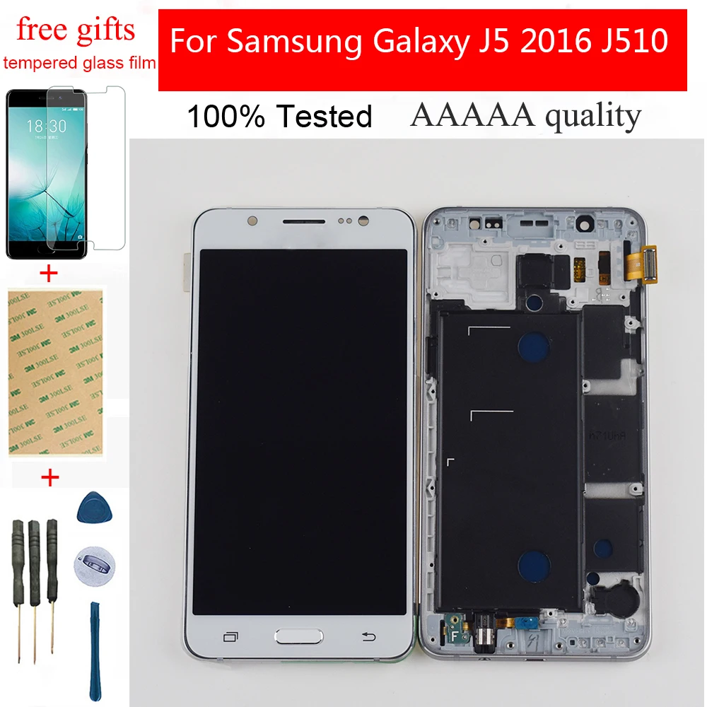 Продажа Регулируемый ЖК дисплей для samsung Galaxy J5 2016 SM J510F J510FN J510G J510 сенсорный экран дигитайзер Сенсорная панель модуль в сборе рамка