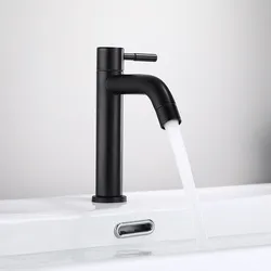 Single Cold Water Faucet Bathroom  Accessories Handle Bath Mixer Stainless Steel Washbasin Tap Bathroom Sink Tap High  Short Tap