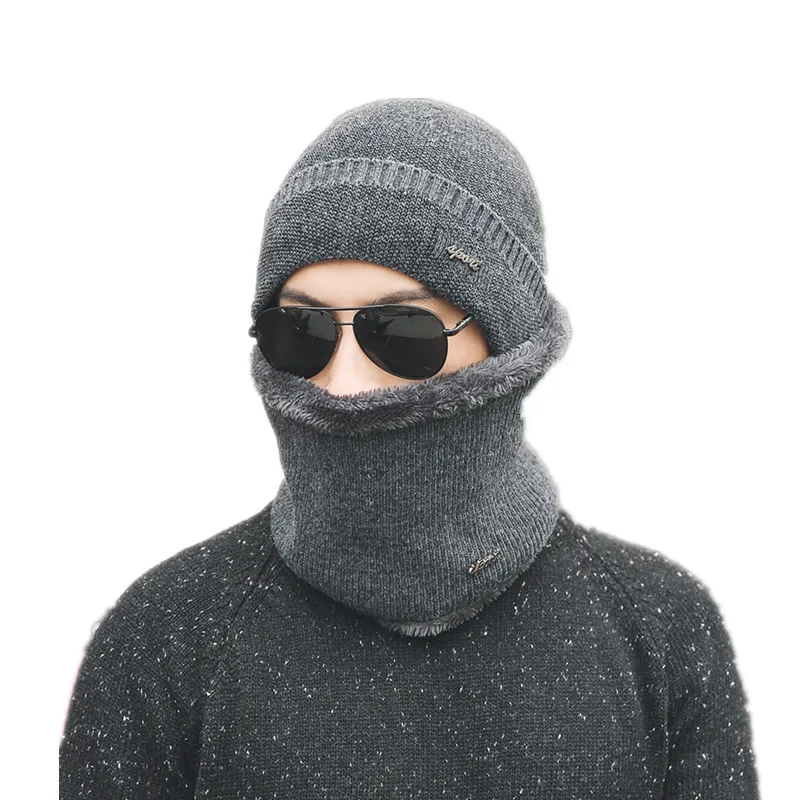 Горячая зимняя шапка, шарф Skullies Beanies для мужчин вязаная шапка женская маска Толстая Балаклава ушанка шерстяной берет мужская шапка