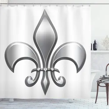

Fleur De Lis Shower Curtain Lily Flower Nobility of Knights in Medieval Time European Iris Bathroom Decor Set with Hooks 70"