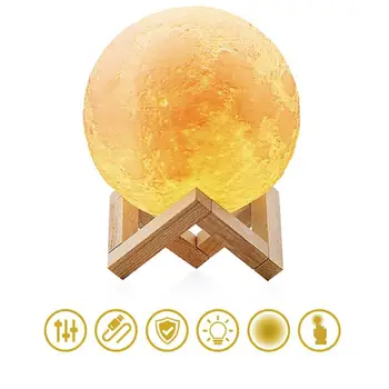 

3D Moon Night Light With Wooden Frame Remote Control 3D Printing Touch Creative Night Light PLA Spherical Lamp