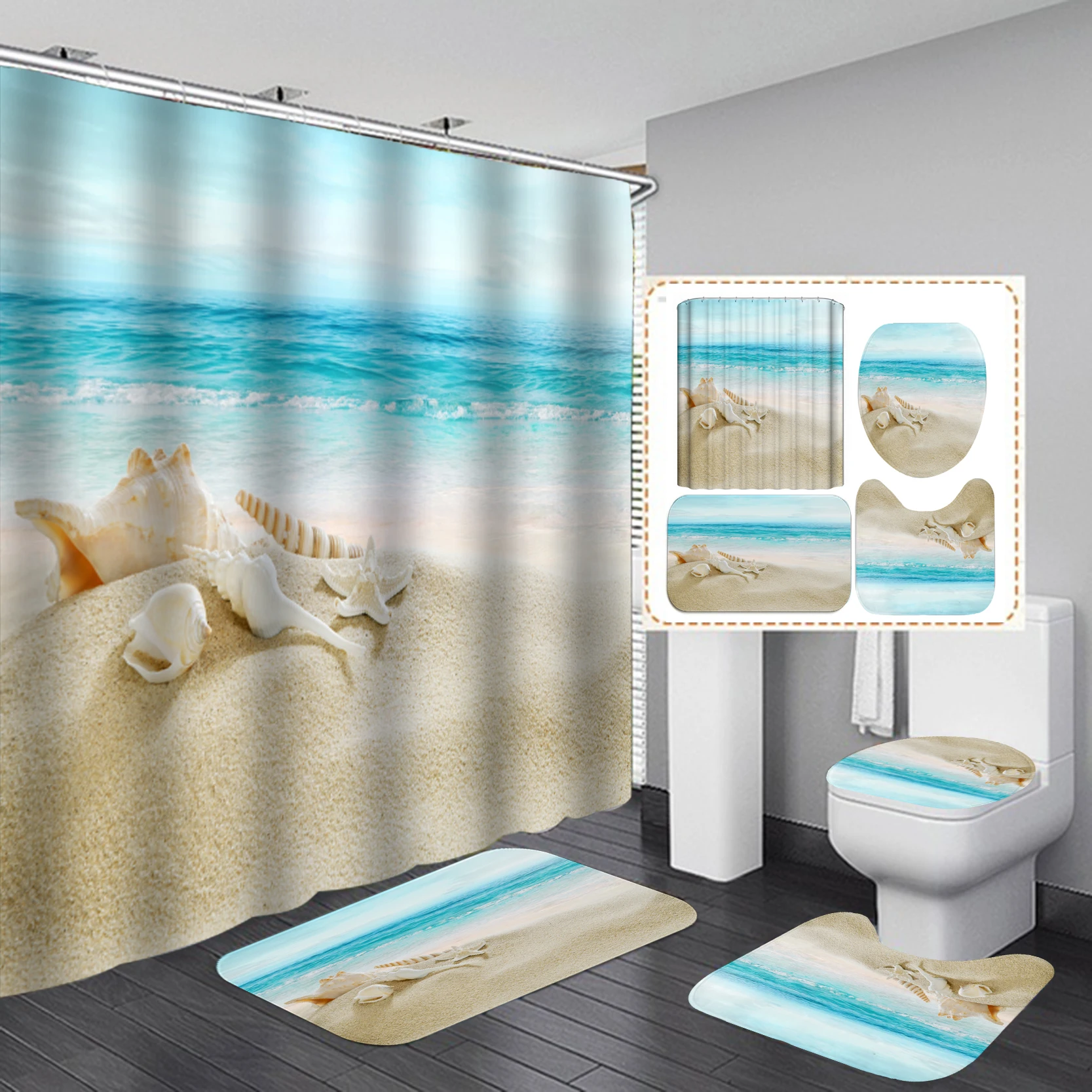 Cortina de banheiro costeira praia à prova