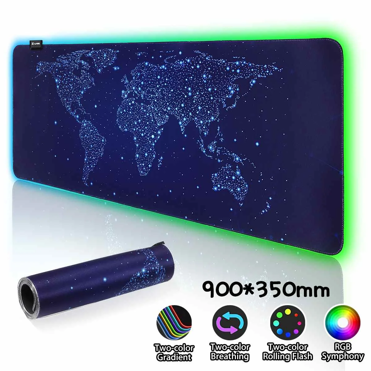 Светодиодный игровой коврик RGB для геймера, компьютерный коврик, большой коврик для клавиатуры, Настольный коврик для мыши, коврик для ПК, ноутбука, настольный 900x350x3 мм