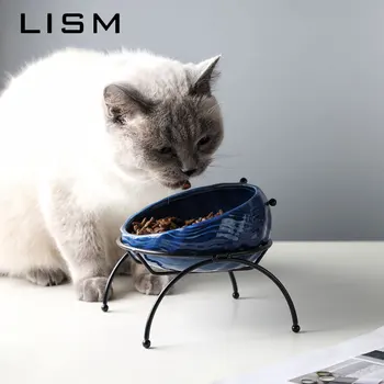

Pet Cat Bowl Ceramic Tilt Iron Frame Anti-slip Protection cervical dog cat bowl water Food feeder Dishes dog Bowls Pet Supplies