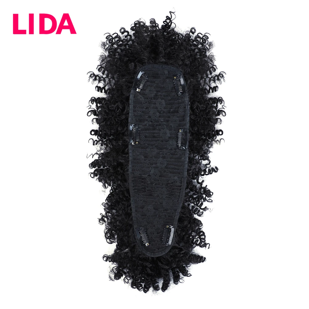 Lida Brazilian Human Hair High Puff Kinky Curly Chignon Frohawks Hairstyle For Women Non-Remy Hair Pure Color With 6 Clips