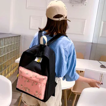 

2020 new women stitching printed canvas zipper waterproof backpack fashion student college wind shoulder bag сумка женская