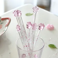 Sakura – bâton en verre brillant en forme de cœur, bâton de mélange de fruits, jus de Fruit, café, boissons glacées