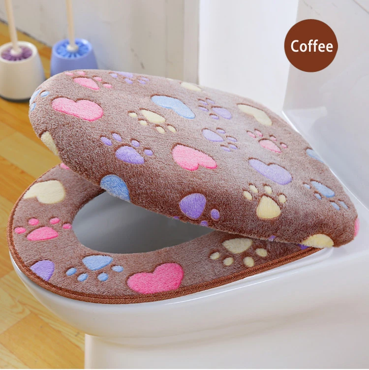 coffee Толстый коралловый бархат, чехол для сиденья унитаза, крышка, чехол для сиденья, мягкий теплый чехол на молнии для ванной комнаты, аксессуары для сиденья унитаза - Цвет: coffee