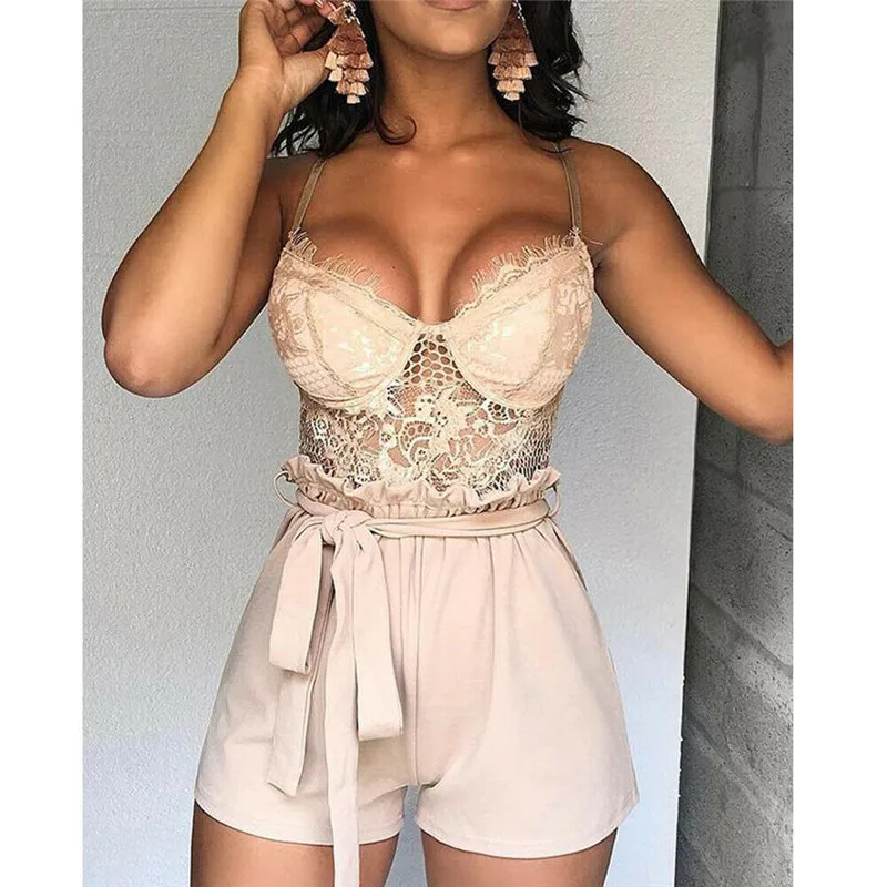 Hirigin Women Summer Lace Camisole V Neck Sleeveless Playsuit Holiday Strap Mini Playsuit Sexy Shorts Jumpsuit Club Clothes