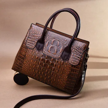 

Vintage Crocodile Genuine Leather Handbag Luxury Designer Women Crossbody Shoulder Bag High Quality Really Cow Tote